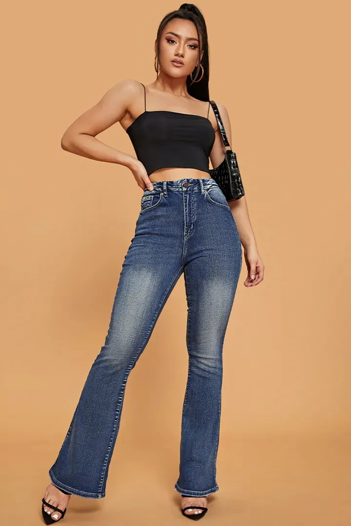 Vintage Raw Hem High Rise Flare Jeans