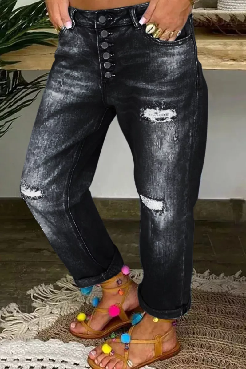 Midiross Ripped Button Up Low Waist Jeans