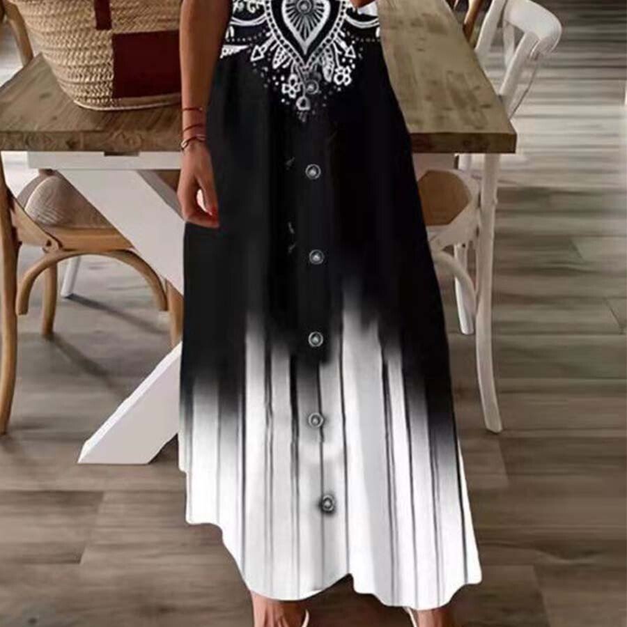 Women's Bohemian Floral Print Short-Sleeve V-Neck Dress