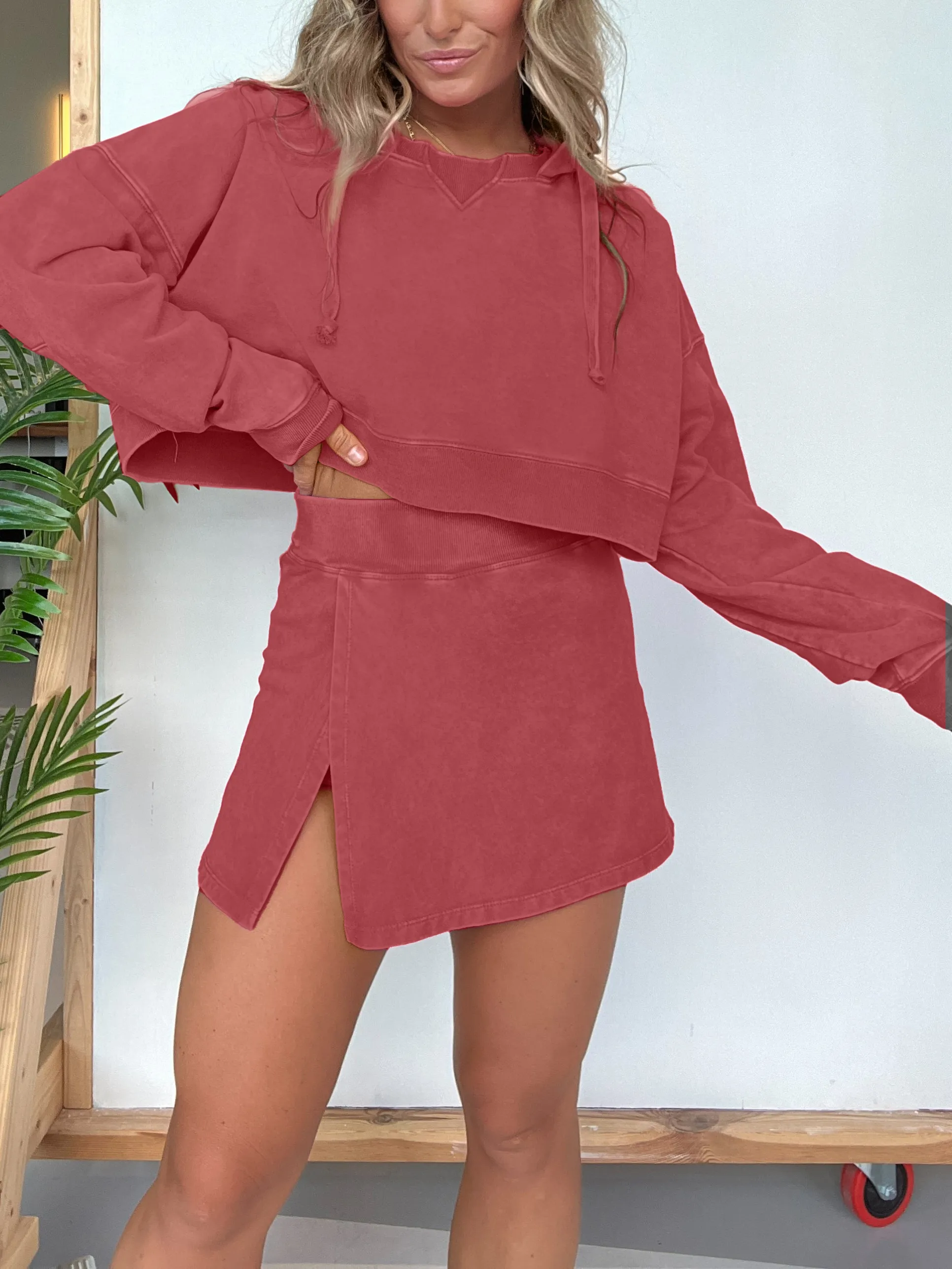 🔥🔥🔥🔥2024 Women's Lounge Washed Hoodie Skort Set(Buy 2 Free Shipping)