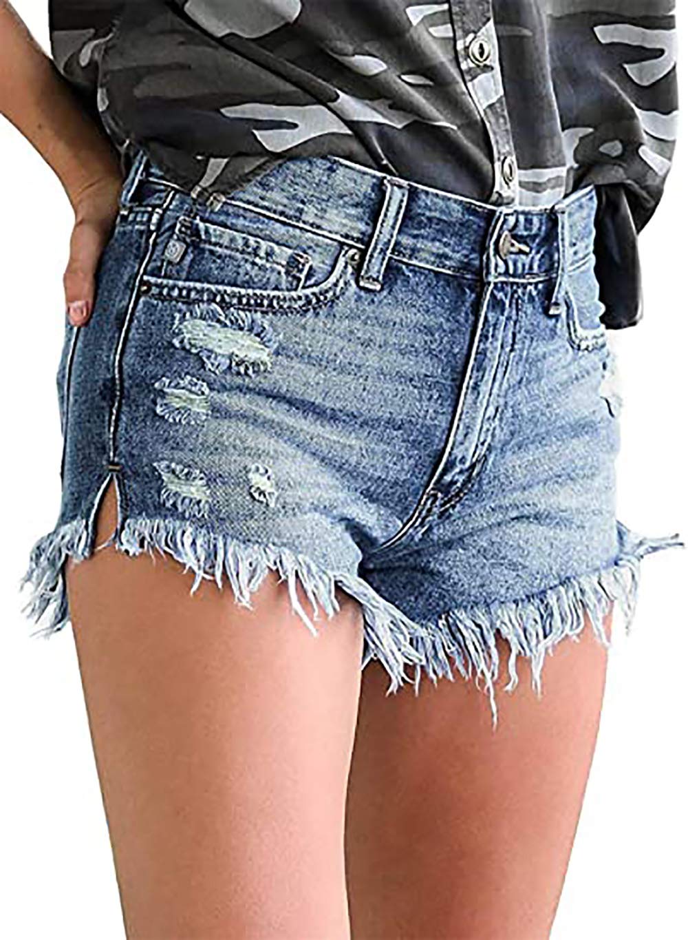 Women Denim Shorts Casual Summer Mid Waist Stretchy Denim Jean Shorts