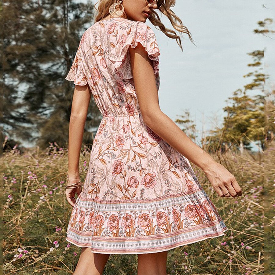 Ruffled Print Midi Dress
