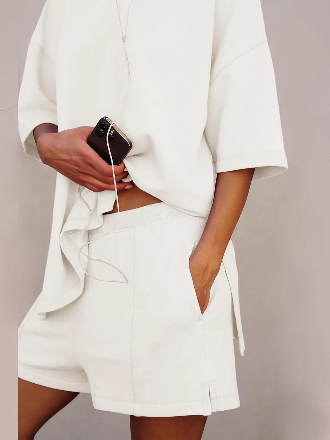 🔥🔥🔥🔥Women's Casual Solid Color Suit with Slit Top and Shorts