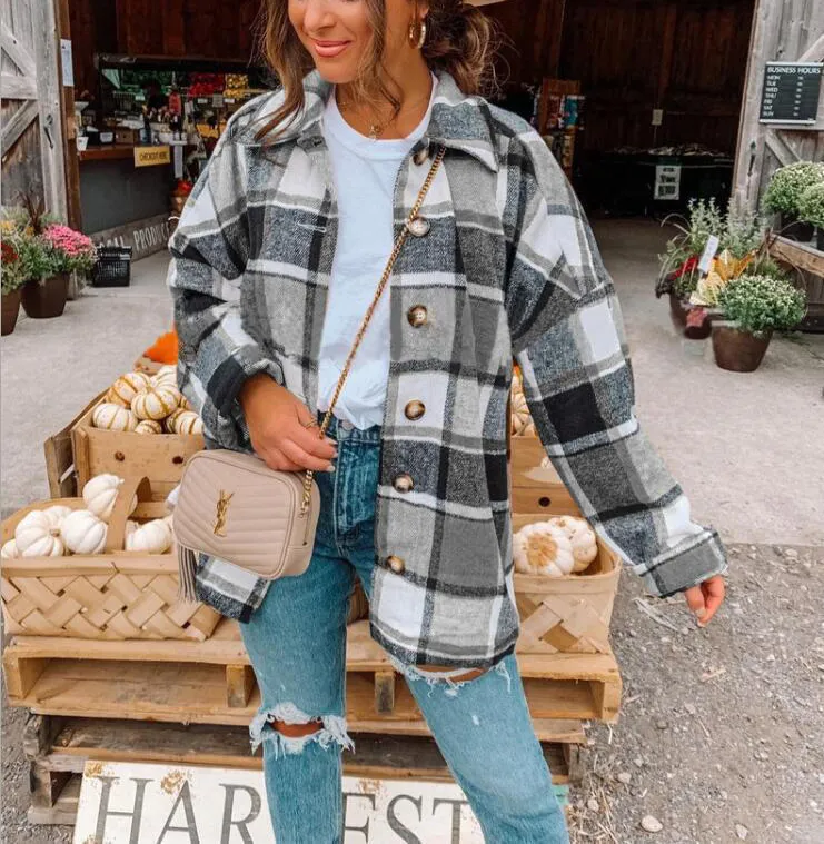 PLAID PRINT BUTTON THROUGH SHACKET