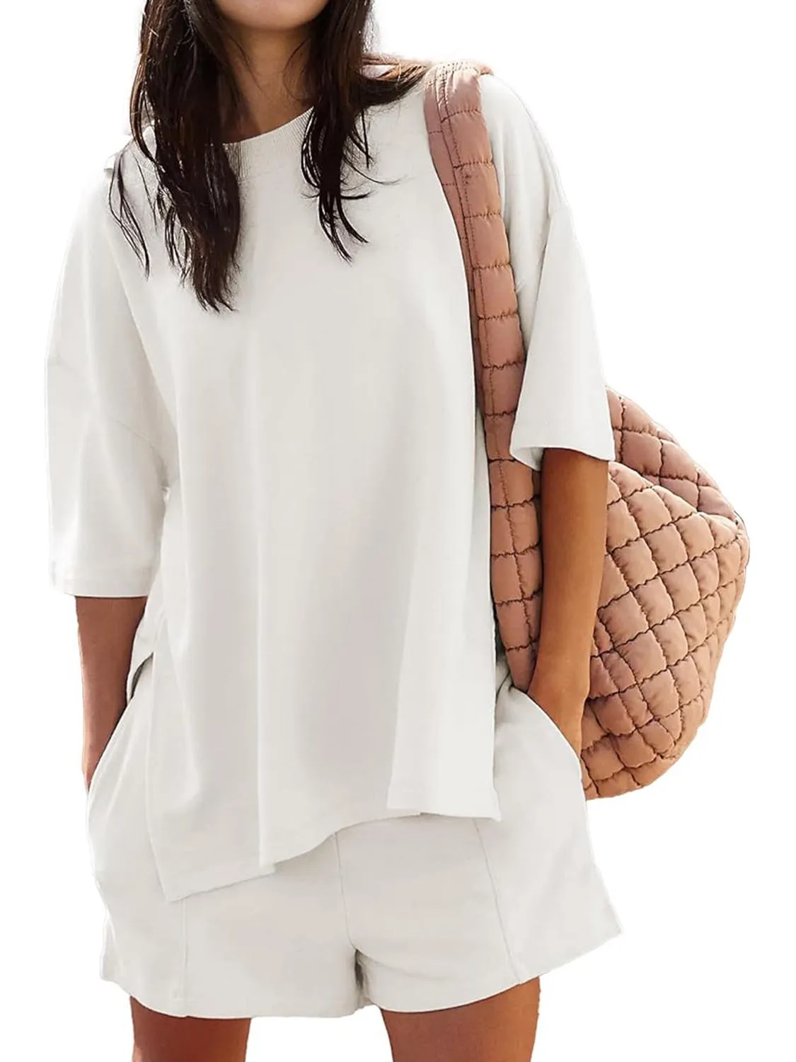 🔥🔥🔥🔥Women's Casual Solid Color Suit with Slit Top and Shorts