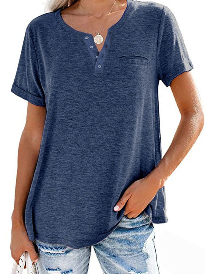 2023 Summer Fashion Solid Color Pocket Short Sleeve T-Shirt