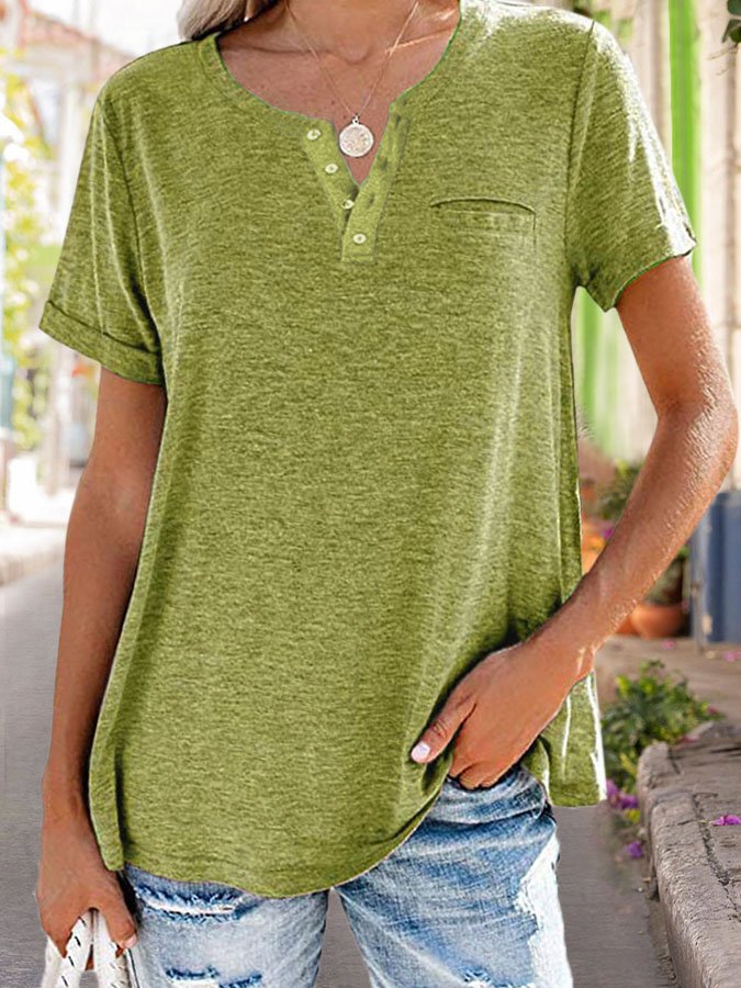 2023 Summer Fashion Solid Color Pocket Short Sleeve T-Shirt