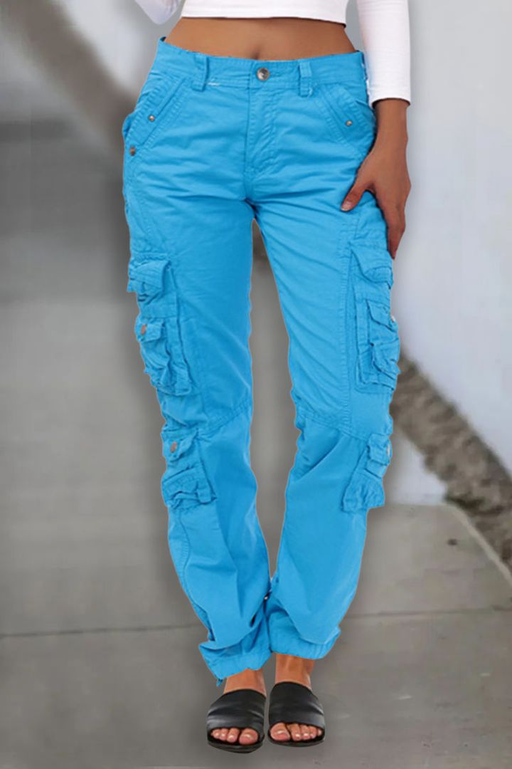 Drawstring Hem Flap Pocket Cargo Pants Without Belt