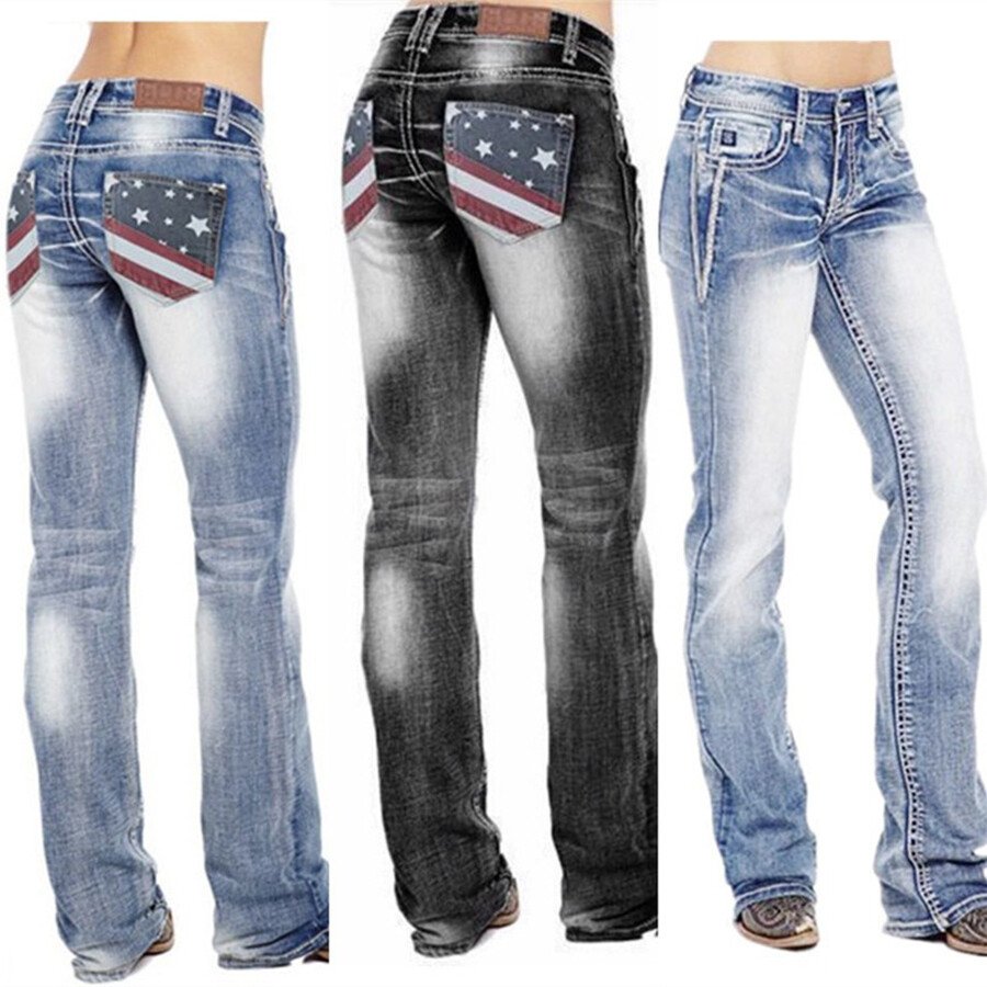 Ladies Fashion Vintage Western Printed Jeans