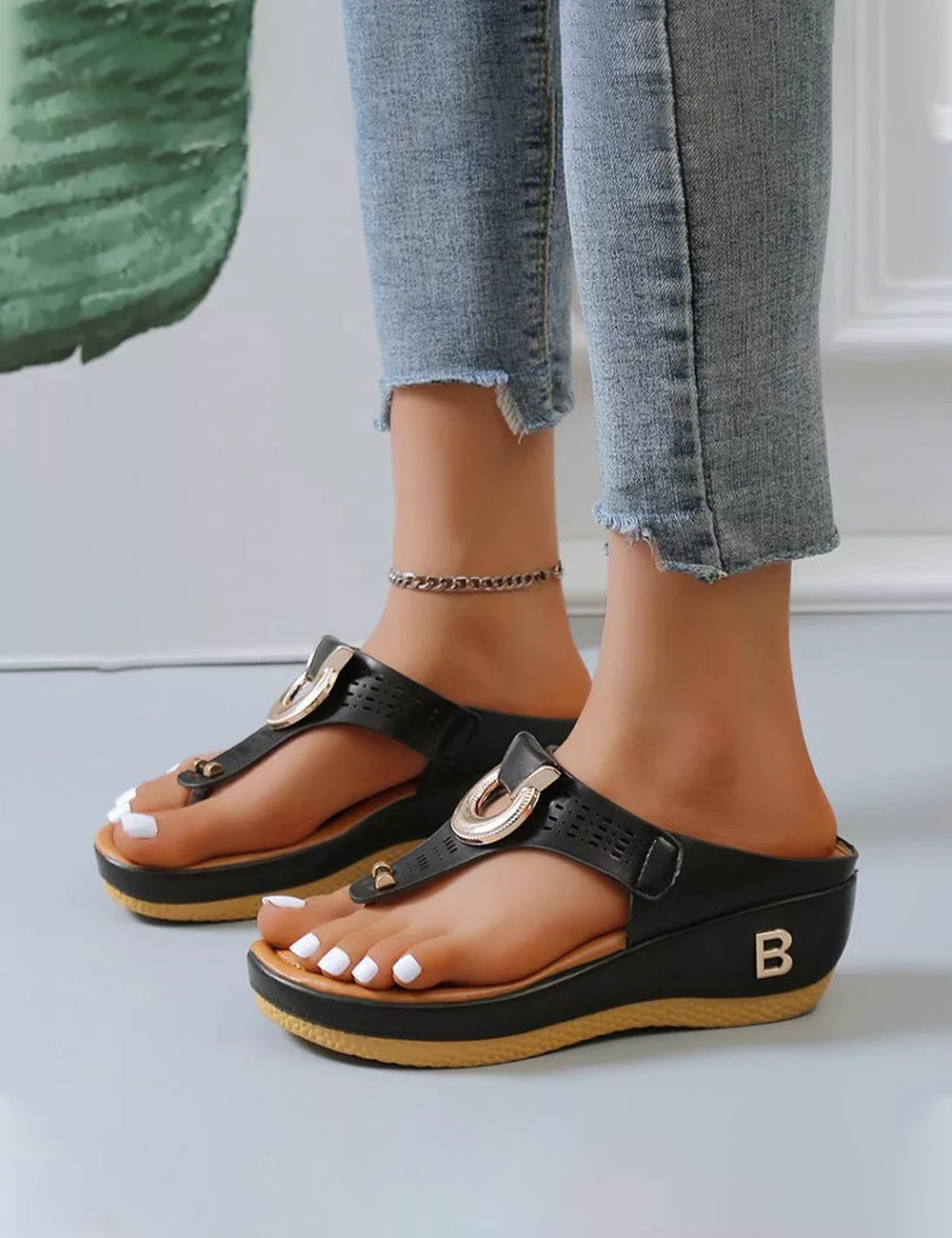 Rome Summer Women Flip Flops Wedges Thick Slippers 
