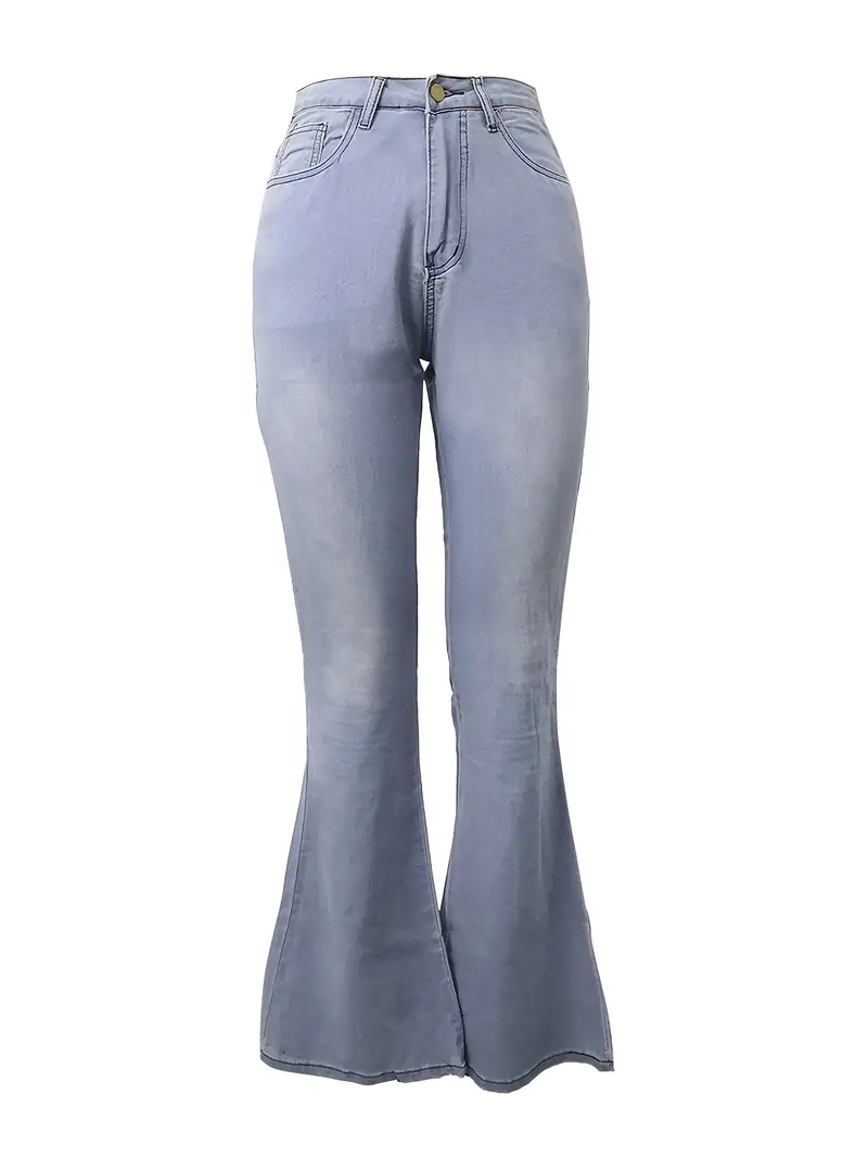 Plus Size High Waist Button Fly Flared Leg Jeans, Women's Plus Casual 