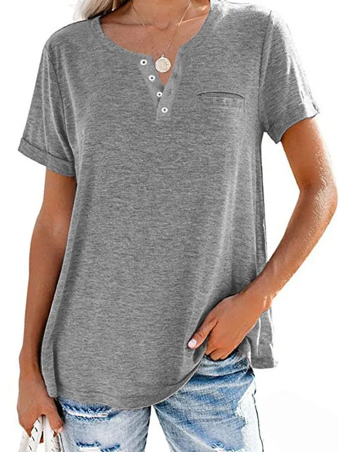 FASHION SOLID COLOR POCKET SHORT SLEEVE T-SHIRT