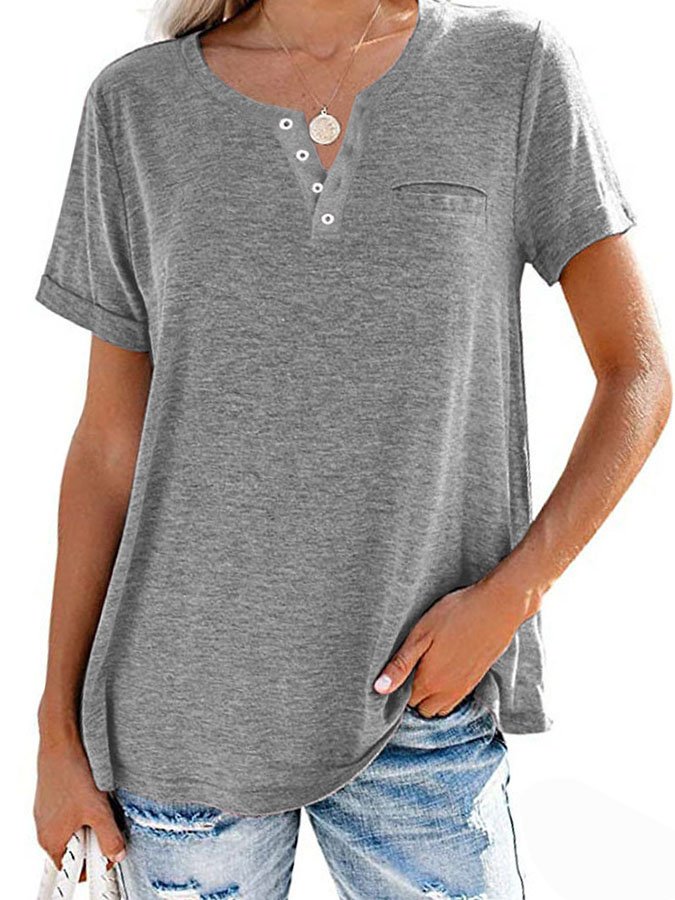 2023 Summer Fashion Solid Color Pocket Short Sleeve T-Shirt