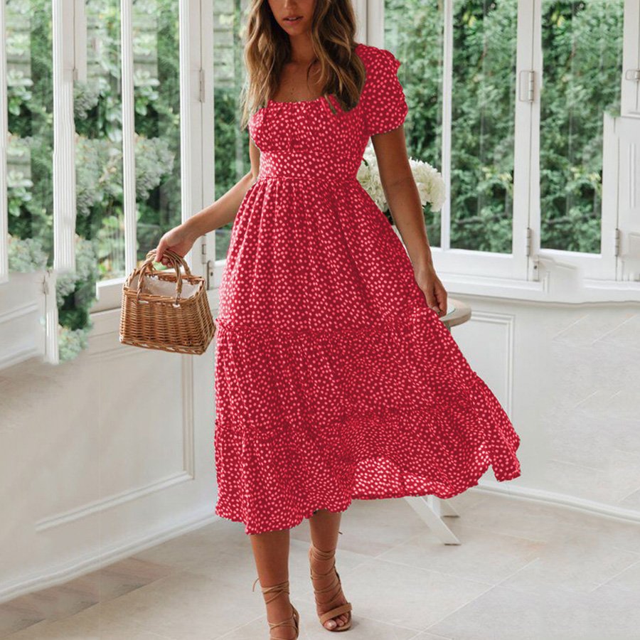 Cute Floral Print Midi Dress