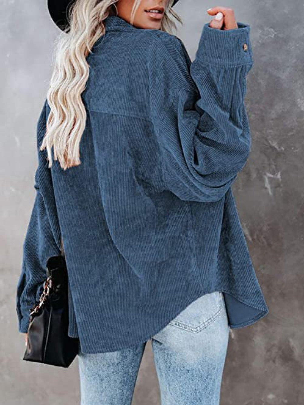 Ladies Corduroy Casual Loose Pocket Long Sleeve Shirt