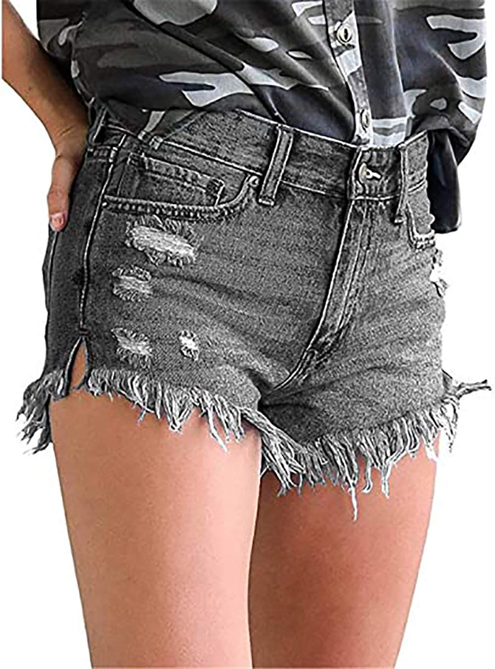 Women Denim Shorts Casual Summer Mid Waist Stretchy Denim Jean Shorts