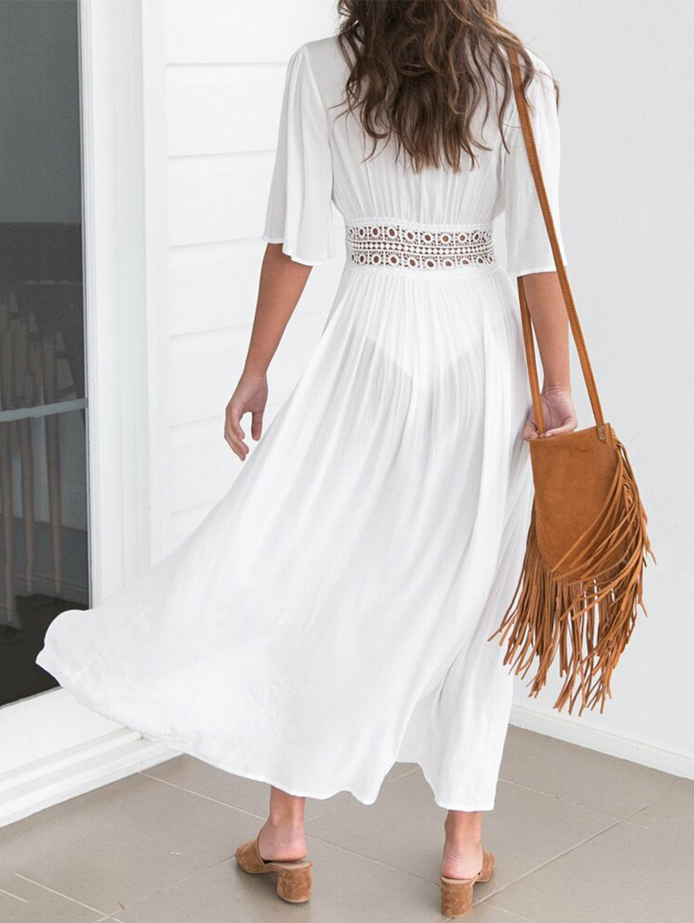 WHITE CROCHET TRIM MAXI COVER UP