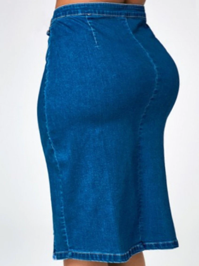 Plus Size Fancy Dresses Button Denim Skirt