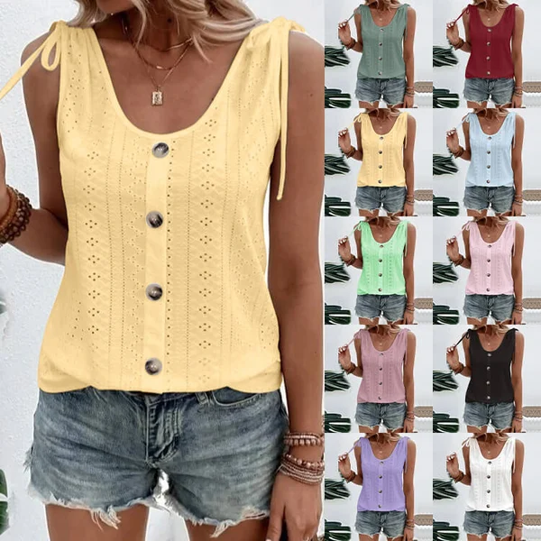  Button U-neck sleeveless T-shirt