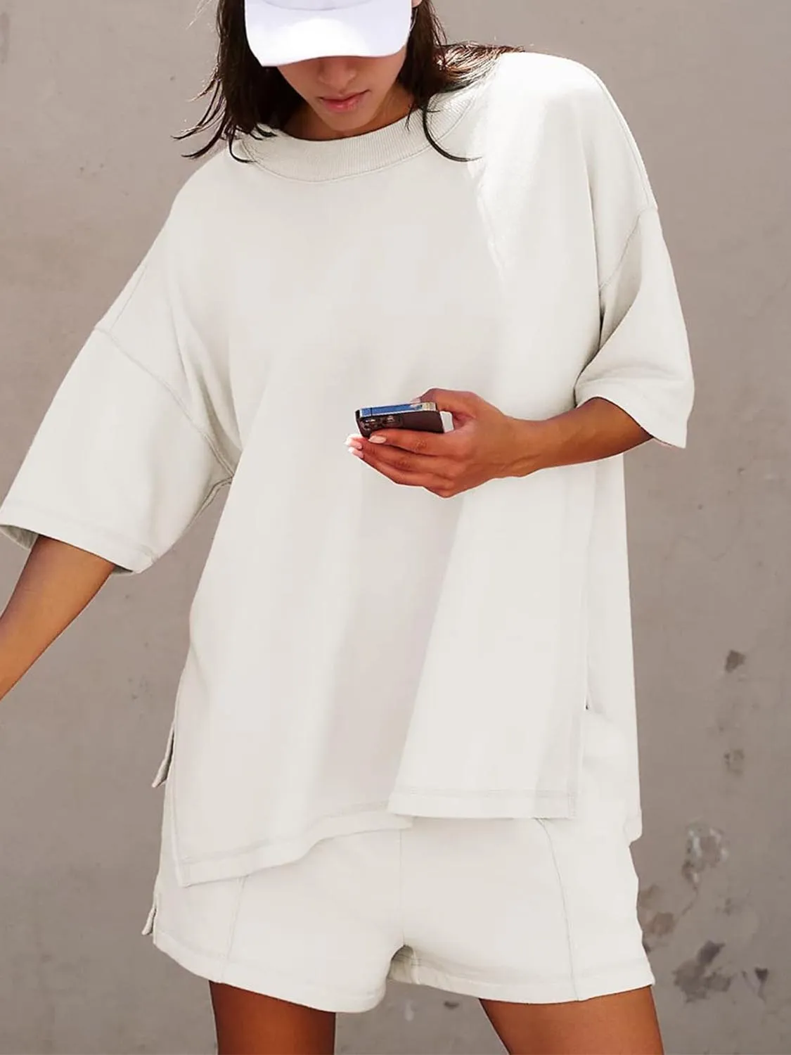 🔥🔥🔥🔥Women's Casual Solid Color Suit with Slit Top and Shorts