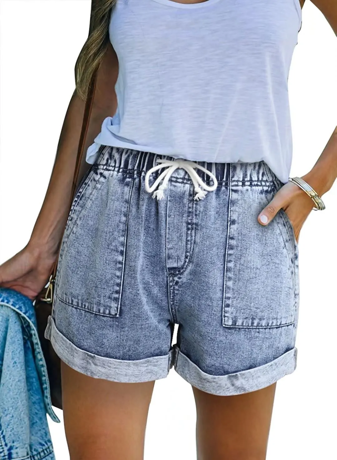 🔥🔥🔥🔥Drawstring Elastic Waist Denim Shorts