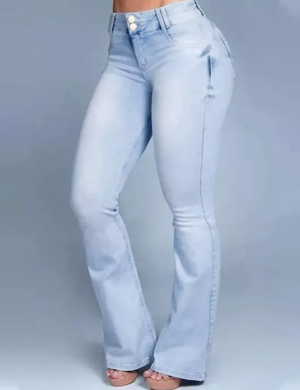 Button Front Butt Lifting Flare Jeans