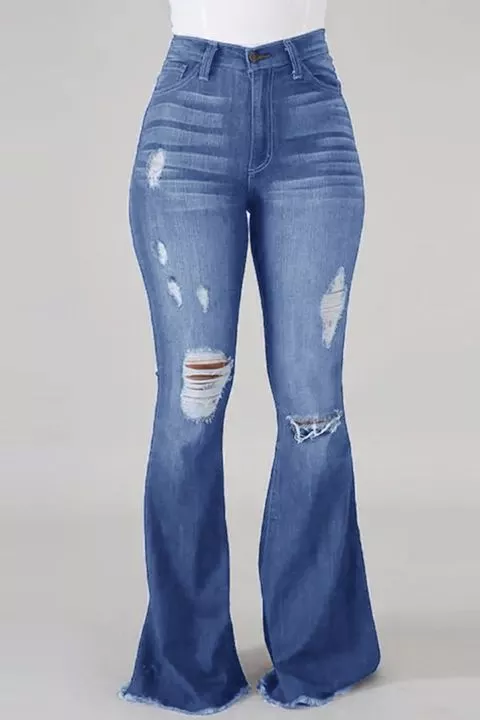 Midiross 90s Vintage High Waist Ripped Flare Leg Jeans