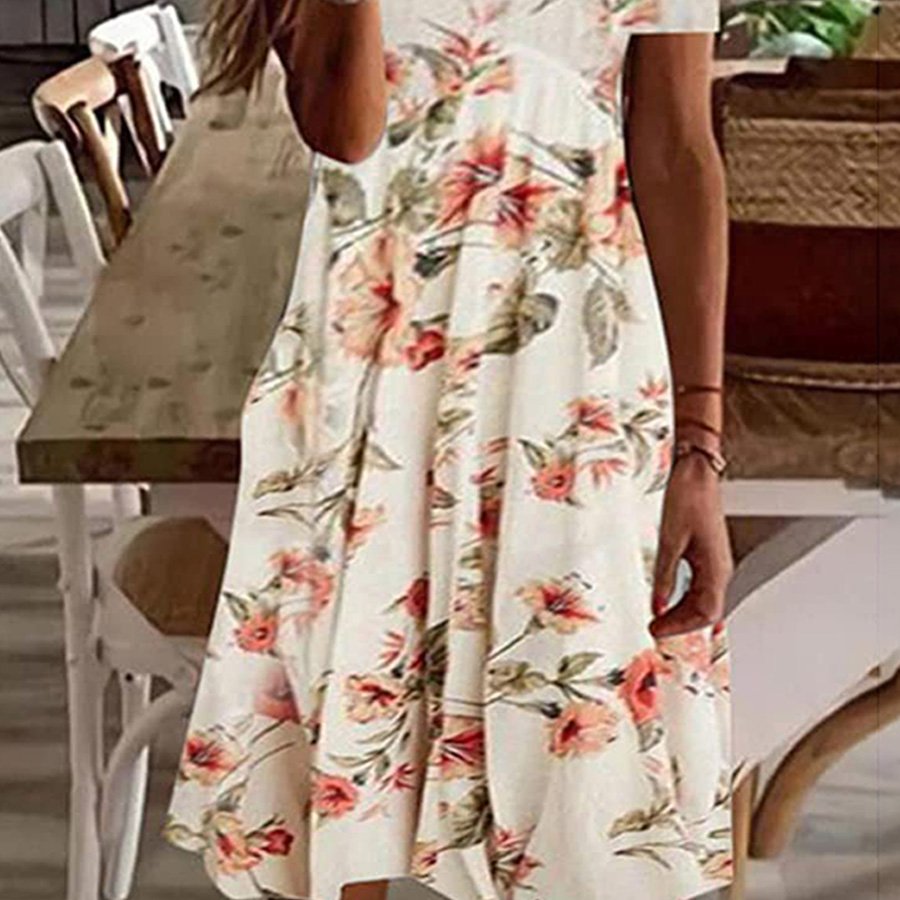 Ladies Lace V-Neck Off-Shoulder Print Dress