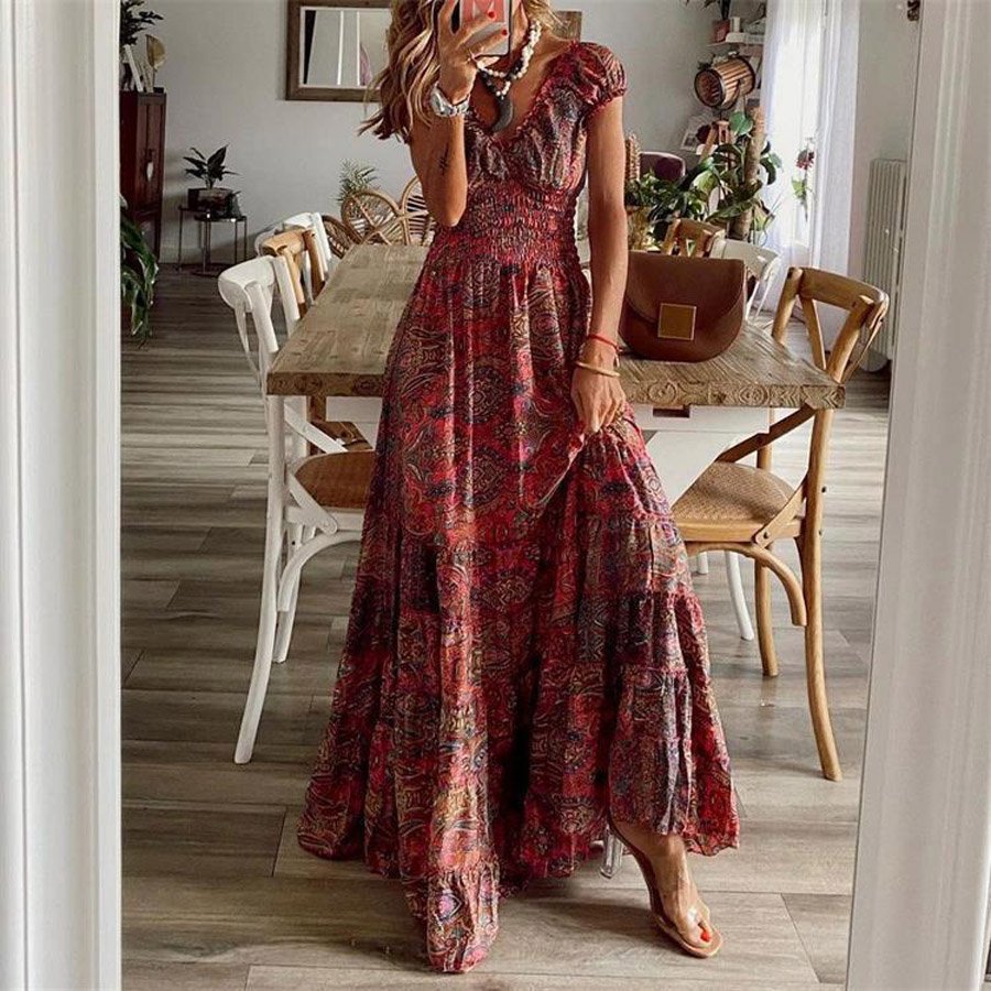 Women's V-neck Bohemian Long Dress