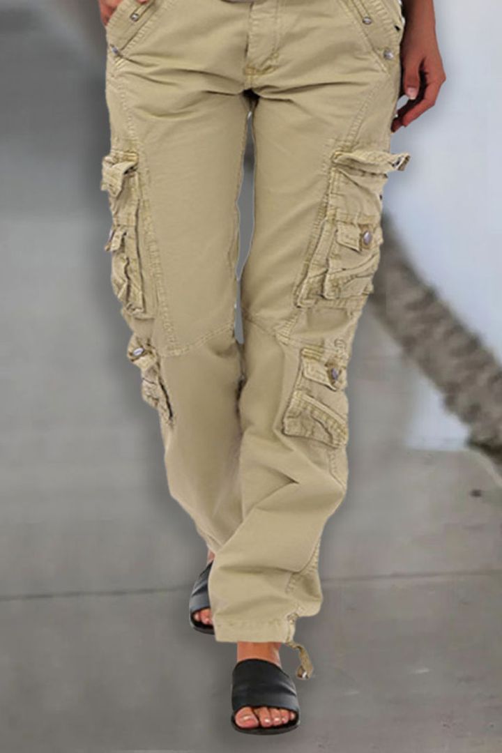 Drawstring Hem Flap Pocket Cargo Pants Without Belt