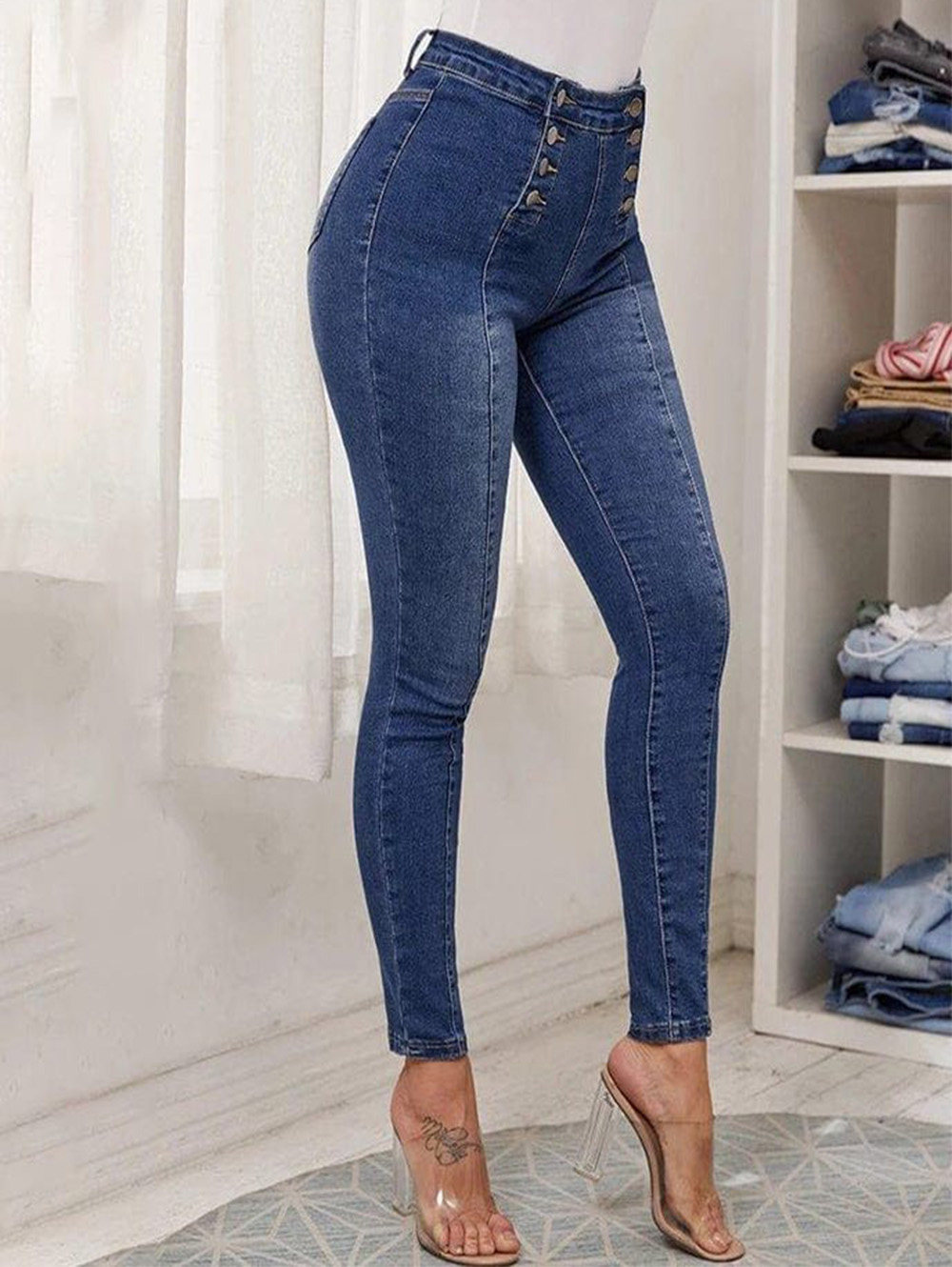 Double Buttoned With High Waist Skinny Jeans