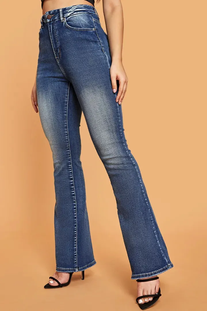 Vintage Raw Hem High Rise Flare Jeans