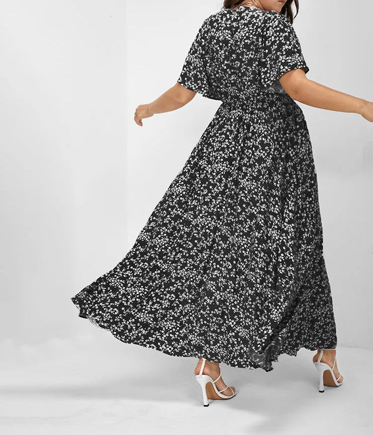 FLUTTER SLEEVE DITSY FLORAL SPLIT MAXI DRESS