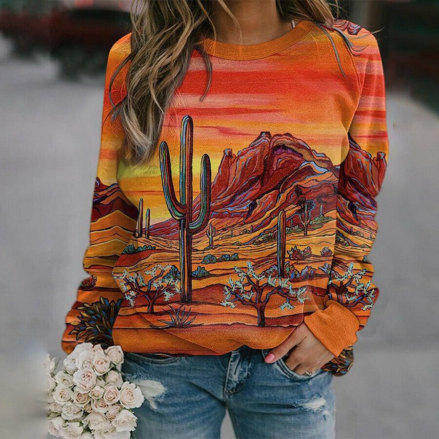 Western Ethnic Print Long Sleeve Sweater