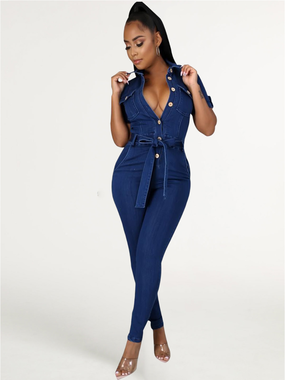 Fashion Women's Long Denim Skinny Romper