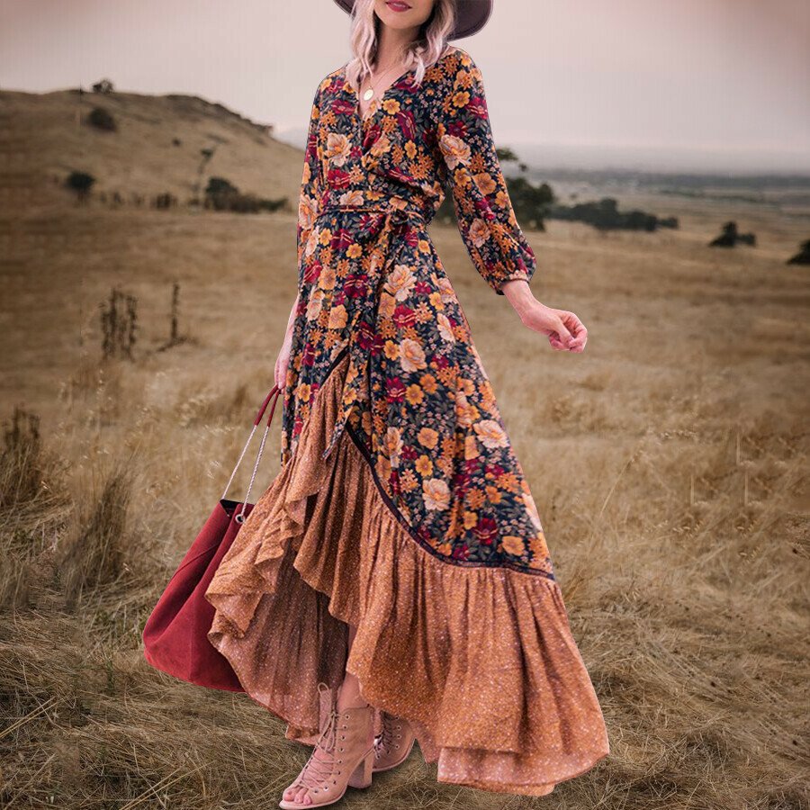 Vintage Print Irregular Dress