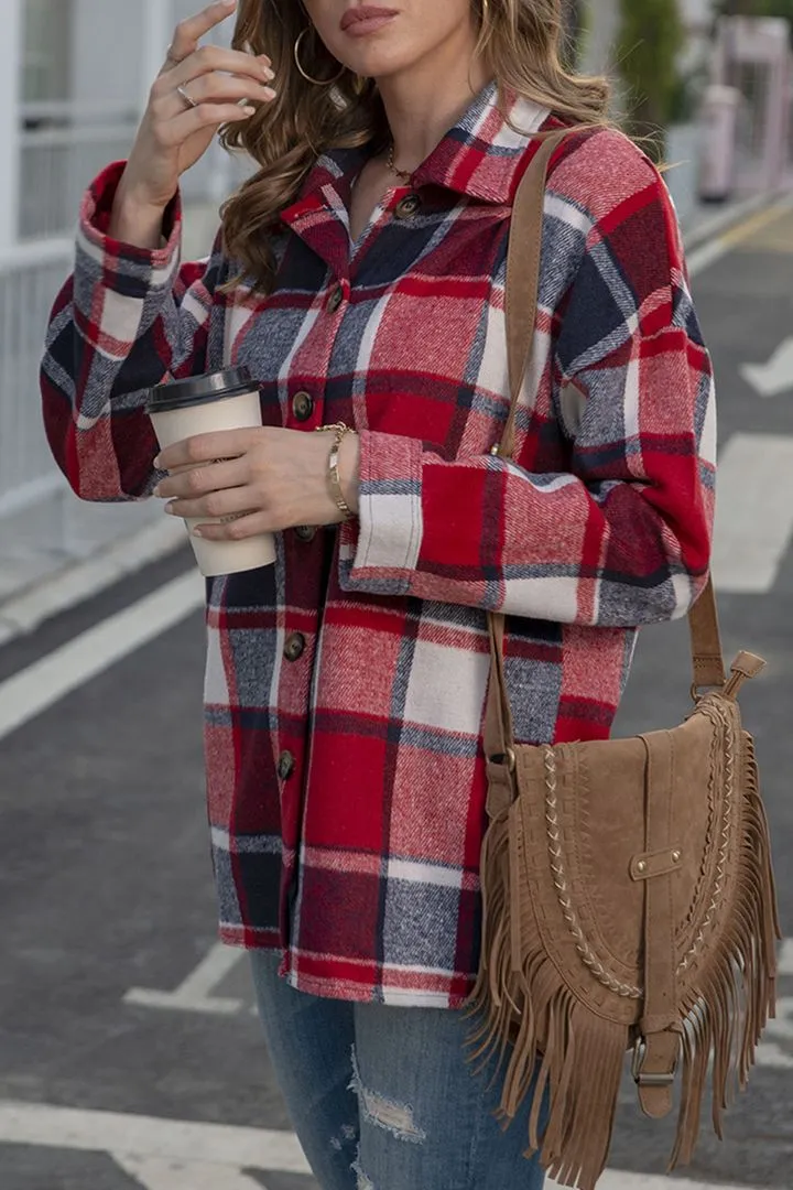 PLAID PRINT BUTTON THROUGH SHACKET