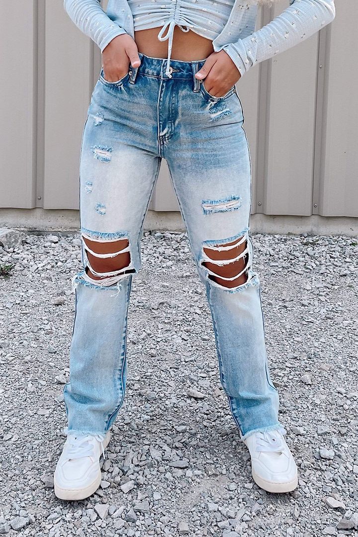 Midiross High Waist Frayed Hem Ripped Jeans