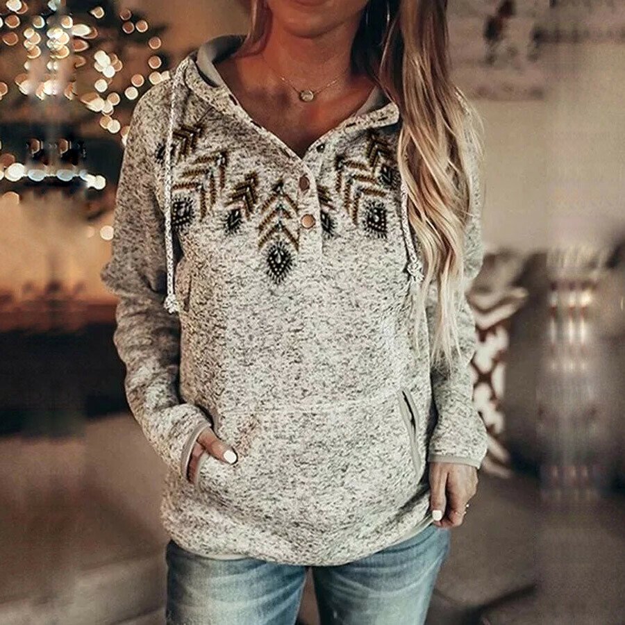 Women's Vintage Print Casual Pocket Fleece Hoodie & Sweatshirt