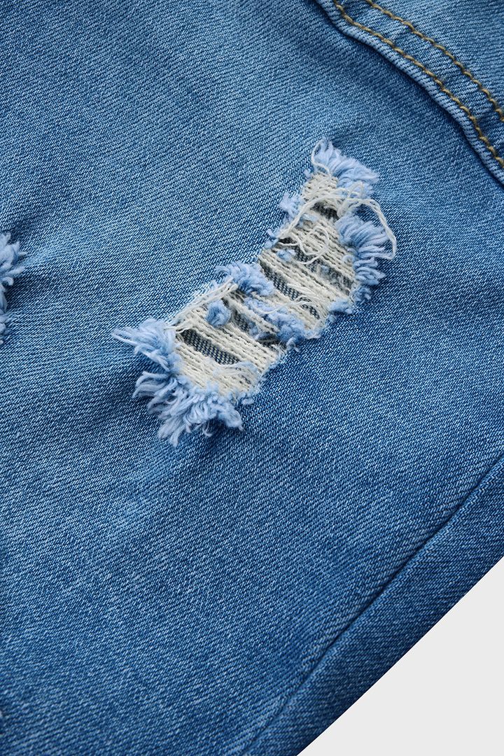Midiross Ripped Drawstring Elastic Waist Pocket Detail Capris Jeans
