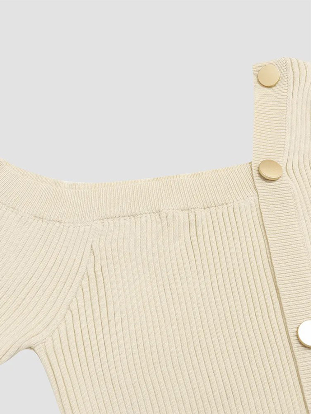 Rib-Knit Button Front Off Shoulder Sweater