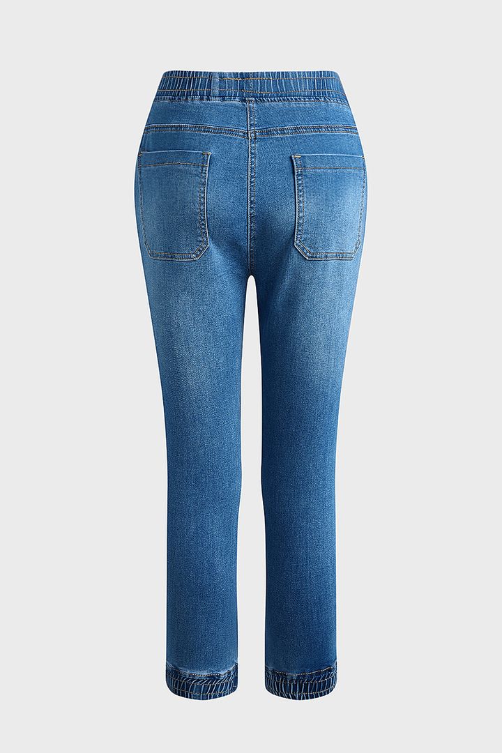 Midiross Ripped Drawstring Elastic Waist Pocket Detail Capris Jeans