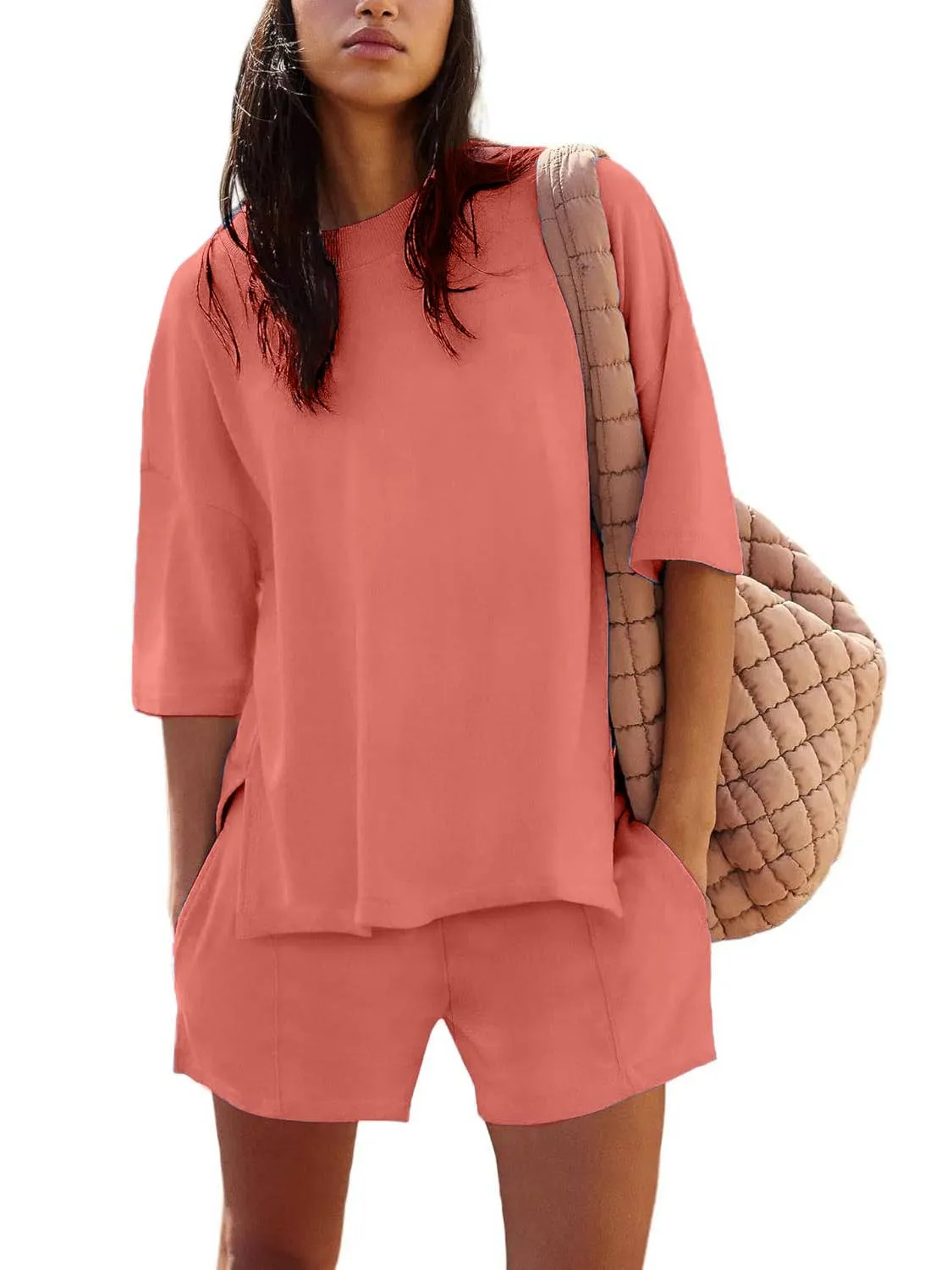 🔥🔥🔥🔥Women's Casual Solid Color Suit with Slit Top and Shorts