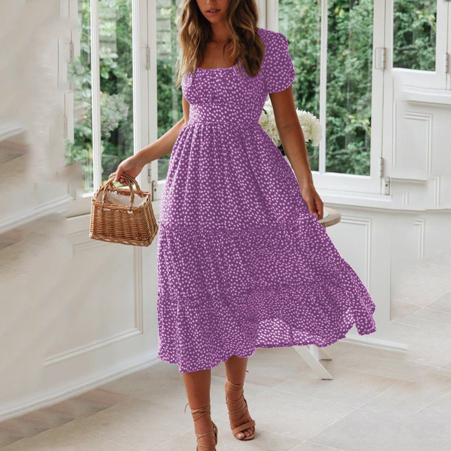 Cute Floral Print Midi Dress