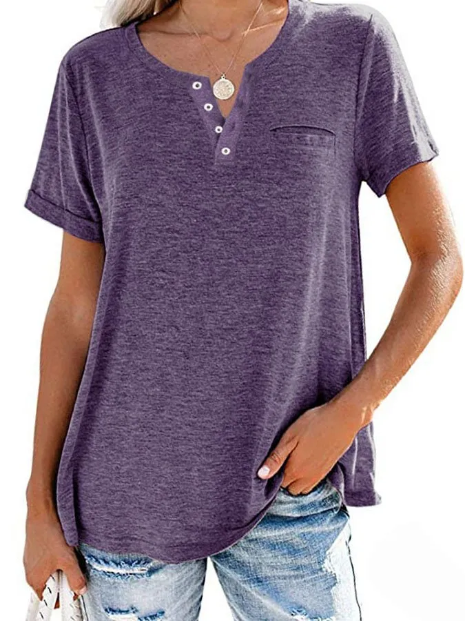 FASHION SOLID COLOR POCKET SHORT SLEEVE T-SHIRT