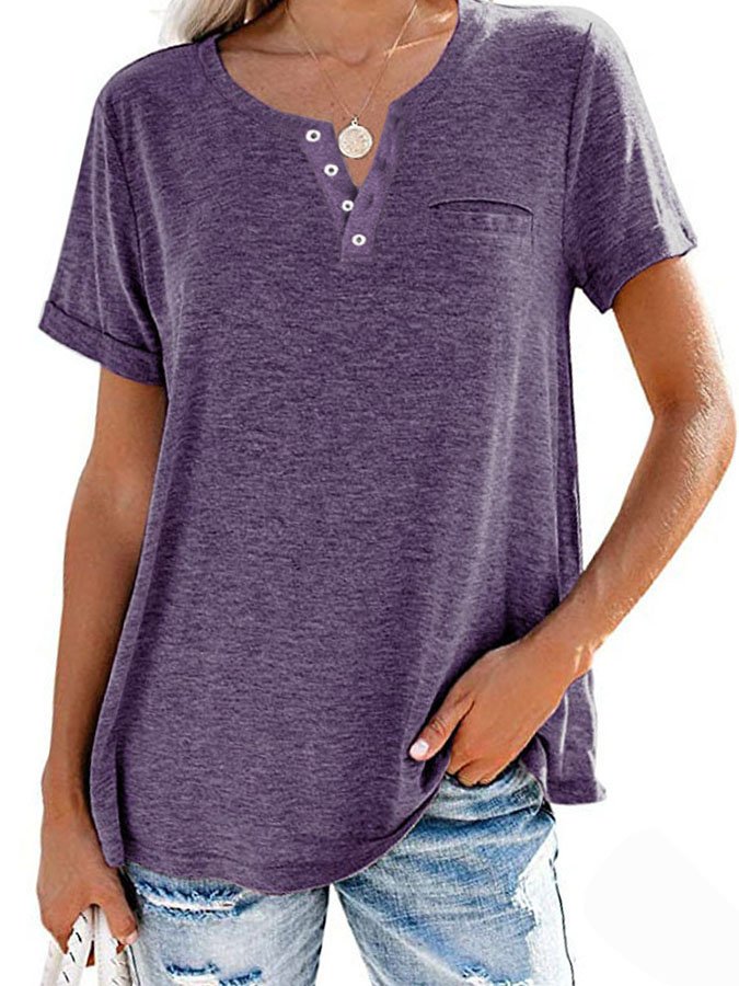 2023 Summer Fashion Solid Color Pocket Short Sleeve T-Shirt