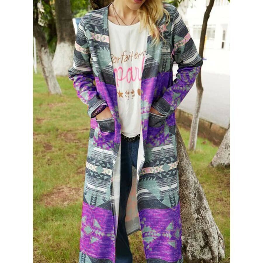 Geometric Print Cardigan Trench Coat