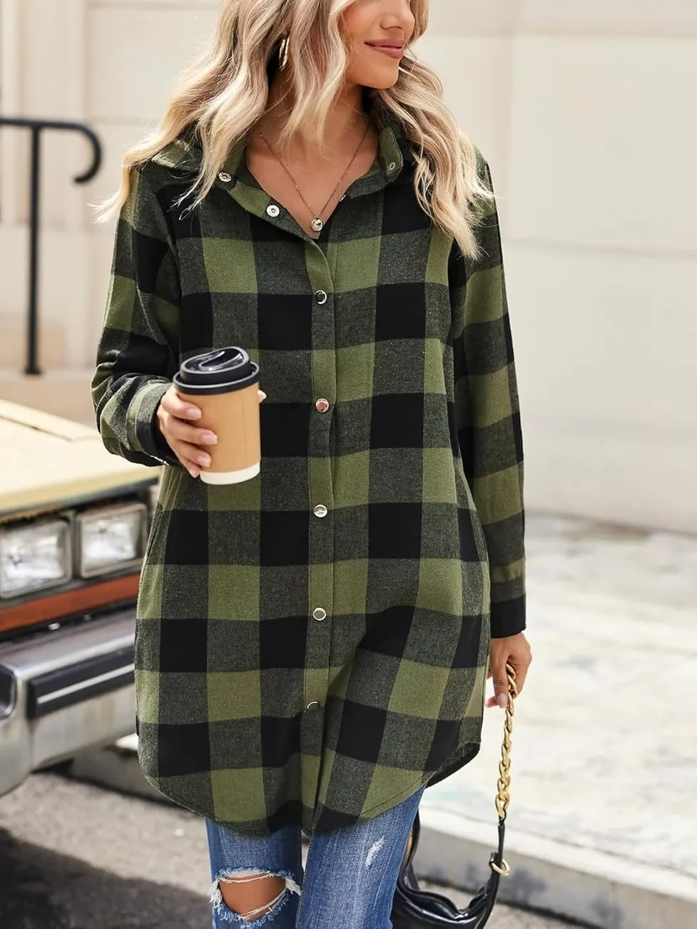 🔥🔥🔥🔥Women's Flannel Long Sleeve Plaid Button Down Shirts