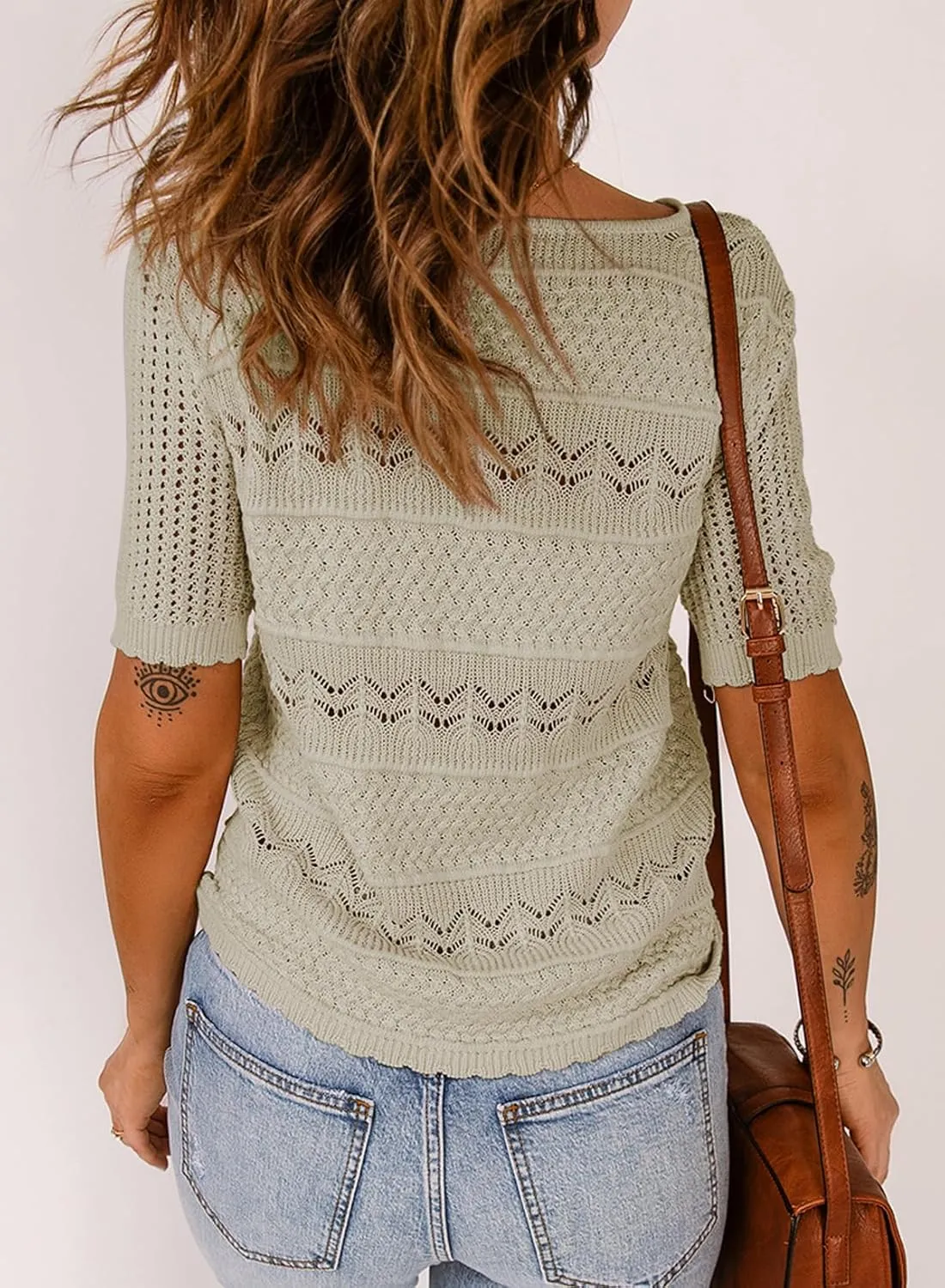 Womens Crew Neck Shirt Lightweight Knit Sweater Blouse Tops