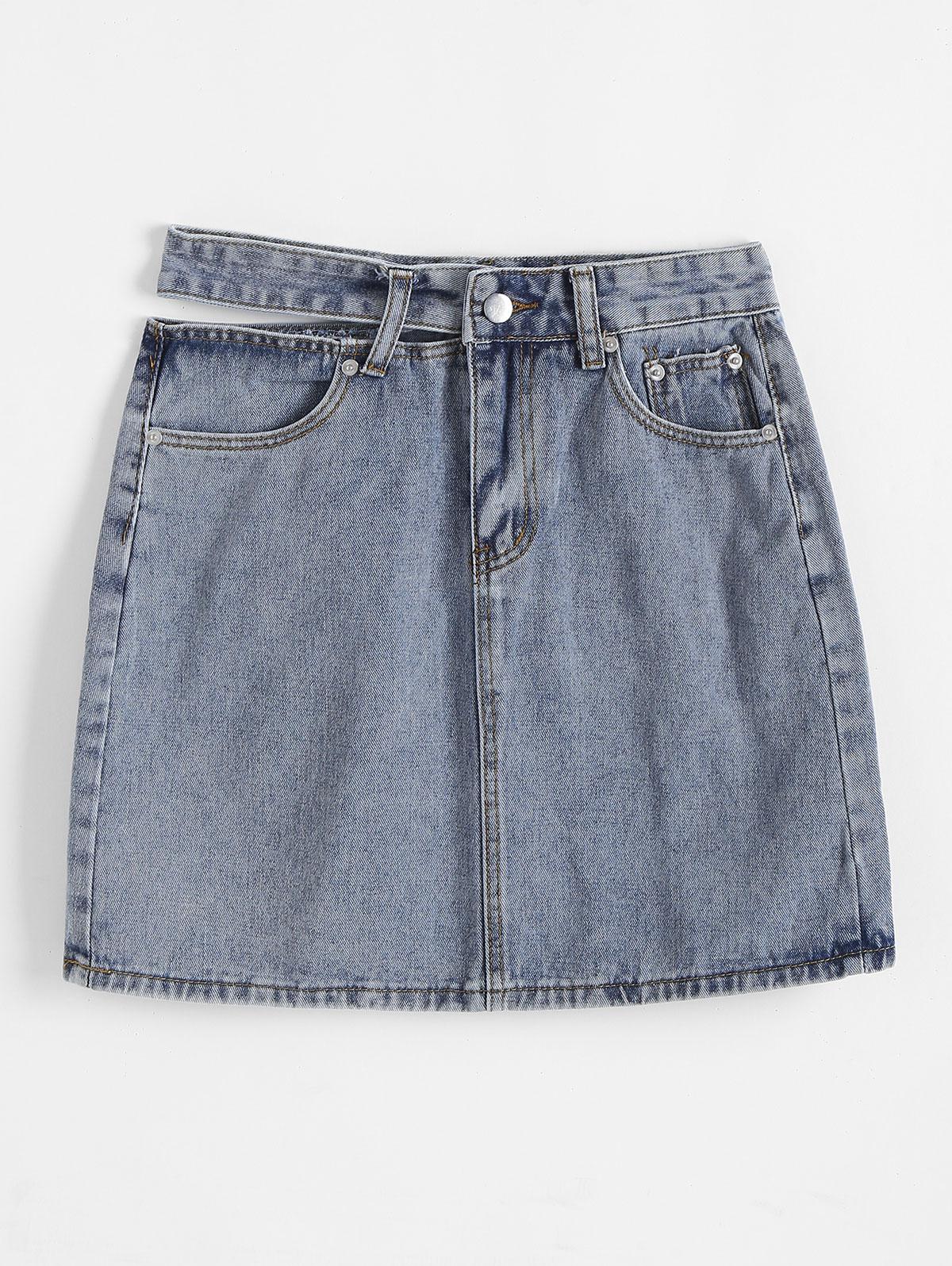 Cut Out Waist Denim Pelmet Skirt
